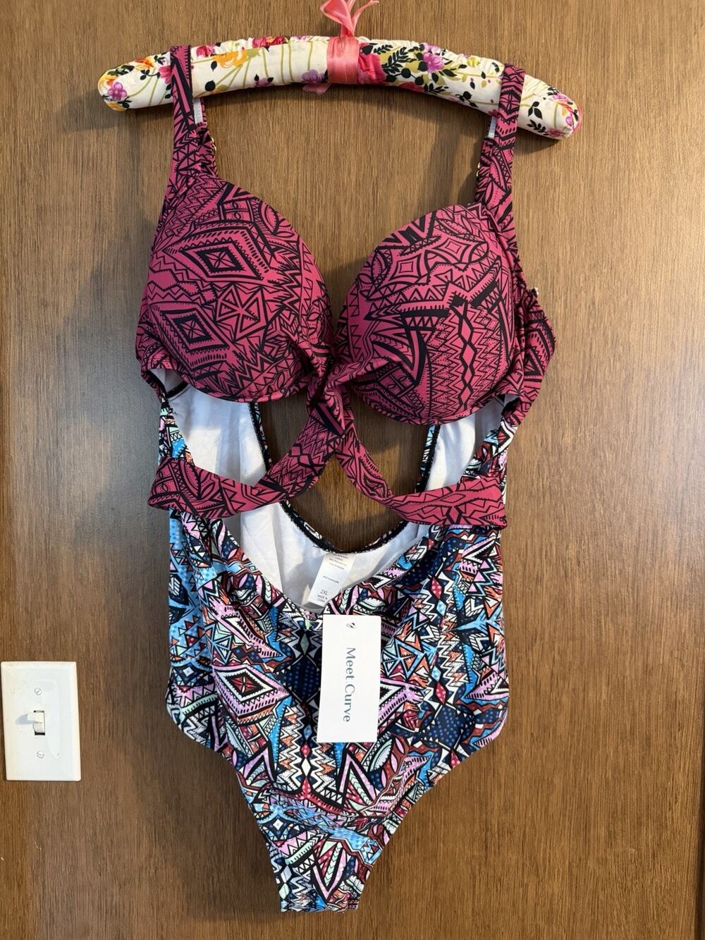Meet Curve 2XL cut out underwire one piece swimsuit aztec NWT liner vacation